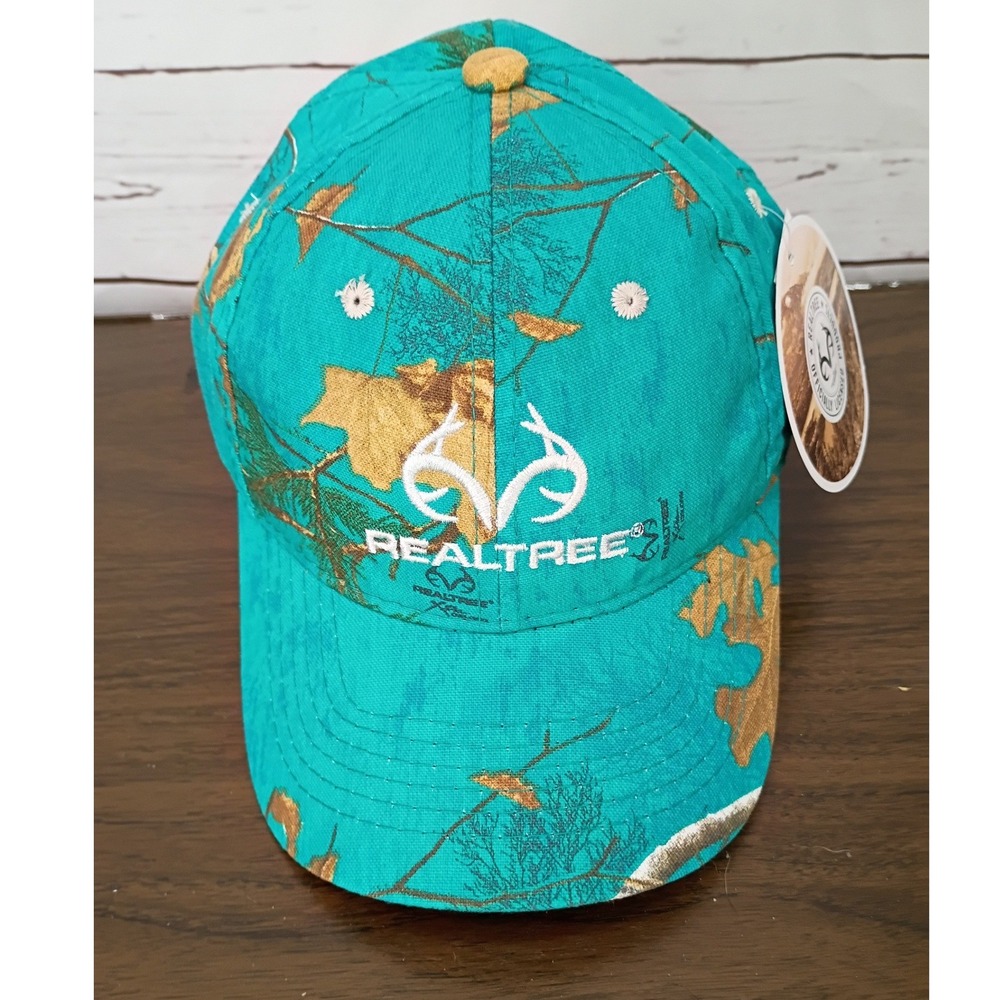 Realtree Xtra Camo Baseball Cap Teal Turquoise White Antler Logo Hat OSFM NWT